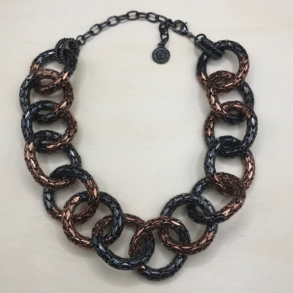 Rj Graziano Mixed Metal Mesh Rings Ringed Chunky Chain Necklace Trendy Statement 28$